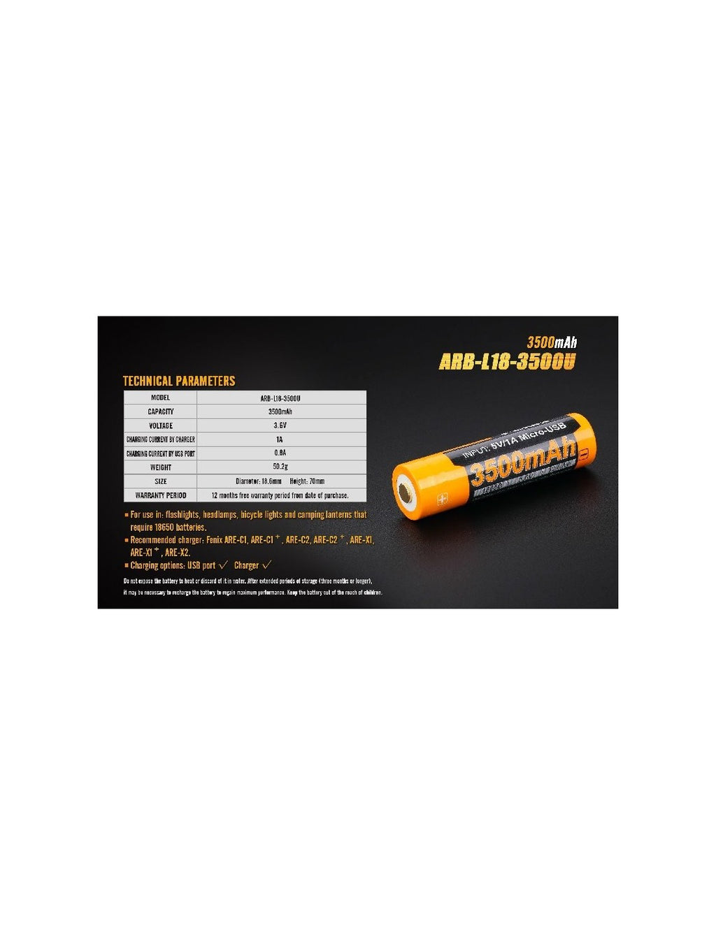 Bateria Fenix ARB-L18 3500U MAH/18650