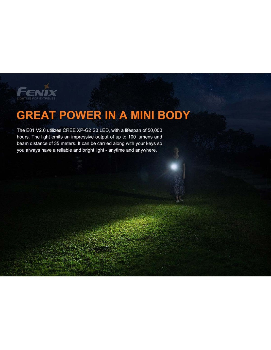 Linterna Fenix E-01 V2.0 de 100 Lúmenes